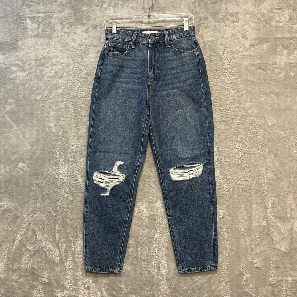 Hidden Los Angeles Mom Jeans Womens 25 Blue Distressed Ripped High Rise